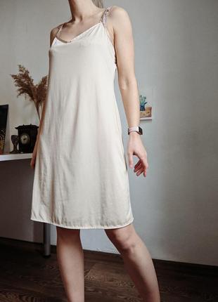 Нічна пеньюар-сорочка комбінація халат бежеве плаття домашнє для сну донний мереживо8 фото