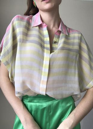 100% шовк. блуза жіноча футболка в смужку прозора на овіють натуральна