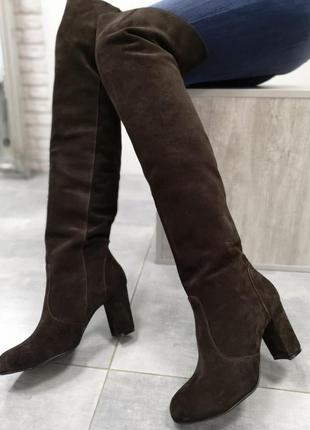 Замшевые  коричневые ботфорты свободного одевания осень-зима2 фото