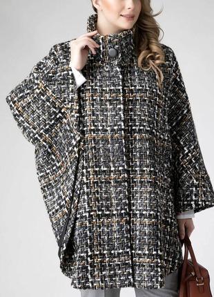 38-46р. легкое пальто-пончо-плащ с капюшоном, на пуговицах