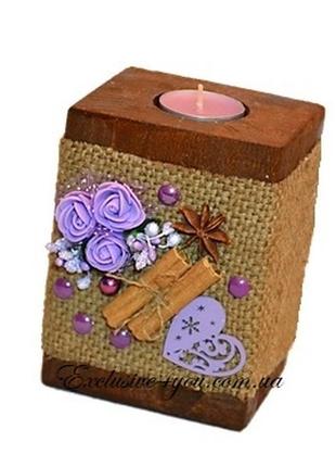 Деревянный массивный ароматный подсвечник из чистого дерева