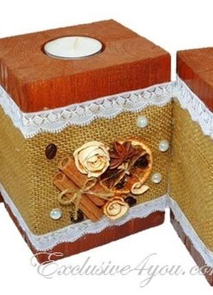 Деревянный массивный ароматный подсвечник из чистого дерева