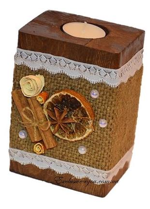 Деревянный массивный ароматный подсвечник из чистого дерева