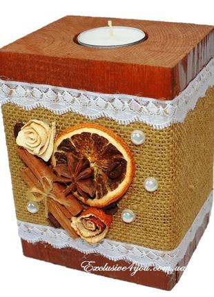 Деревянный массивный ароматный подсвечник из чистого дерева