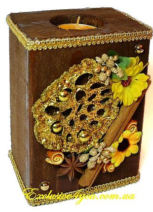 Деревянный массивный ароматный подсвечник из чистого дерева