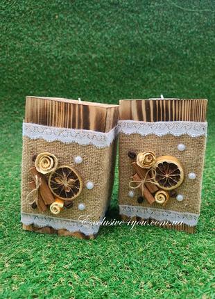 Деревянный массивный ароматный подсвечник из чистого дерева