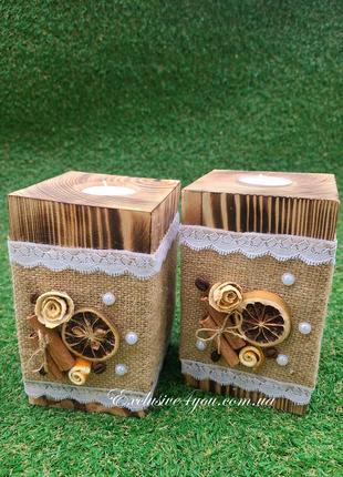 Деревянный массивный ароматный подсвечник из чистого дерева