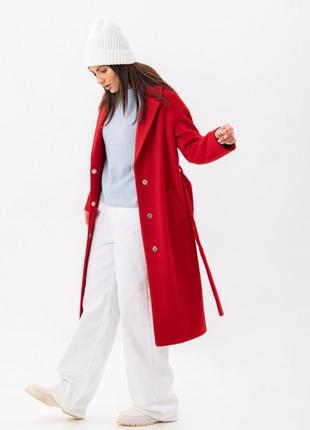 Пальто женское классическое, миди, шерстяное, демисезонное, весна, осень, фабричное, красное4 фото