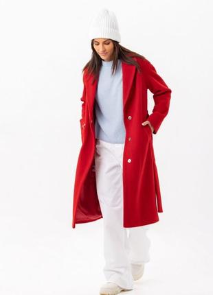 Пальто женское классическое, миди, шерстяное, демисезонное, весна, осень, фабричное, красное5 фото
