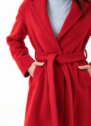 Пальто женское классическое, миди, шерстяное, демисезонное, весна, осень, фабричное, красное3 фото
