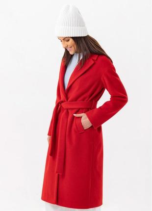 Пальто женское классическое, миди, шерстяное, демисезонное, весна, осень, фабричное, красное7 фото