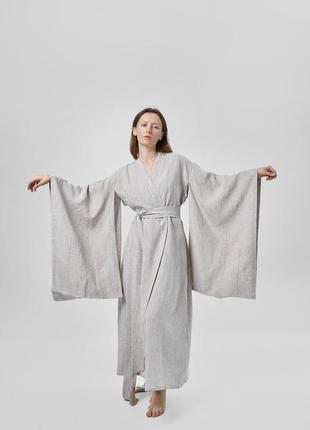 Сукня-кімоно з льону в японському стилі з вишивкою. колекція "колоски"2 фото