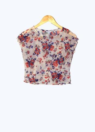 Романтичная короткая блуза /топ/майка в цветочный принт