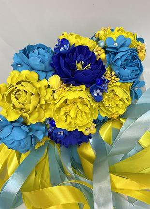 Український віночок ручної роботи із стрічками, жовто-блакитний віночок1 фото