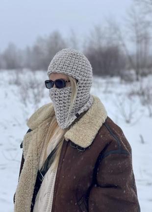 Бежева балаклава вовняна