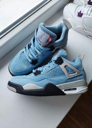 Женские  молодежные голубые замшевые кроссовки nike air jordan 4🆕 найк джордан