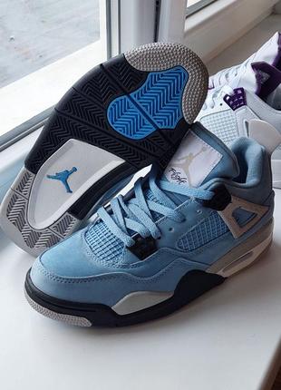 Женские  молодежные голубые замшевые кроссовки nike air jordan 4🆕 найк джордан9 фото