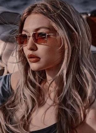 Модные солнцезащитные очки коричневые узкие ретро очки