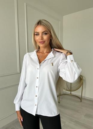 Классическая женская женская блузка рубашка белый цвет на пуговицах длинный рукав2 фото