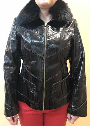 Курка шкіряна лак хутро натуральна стильна модна