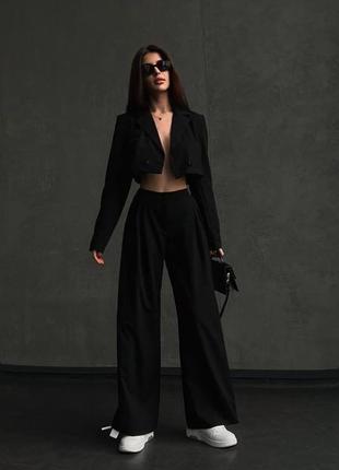 Костюм женский черный костюм с укороченным пиджаком
