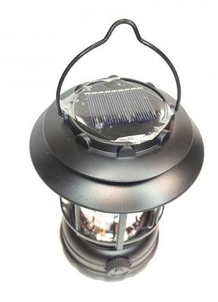 Кемпинговый светодиодный фонарь аккумуляторный led camping lamp 27s с солнечной панелью чёрный2 фото