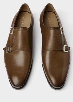 Классические полностью кожаные мужские туфли zara, коричнево цвета. размер: 40, 41, 42