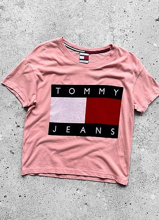 Tommy hilfiger pink women’s big center logo t-shirt футболка