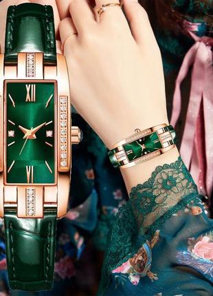Шикарні елегантні часи годинник наручний км1482 жіночі часи зелені watch for women watches2 фото