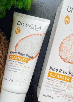 Пенка - сетка для умывания с экстрактом риса bioaqua rice raw pulp cleanser 100 гр