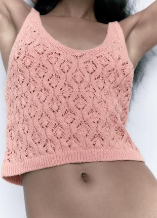 Шикарный комплект кардиган и топ ажурной вязки zara оригинал р.s-m -новая коллекция