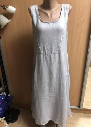 Льняное светло-серое платье с карманами luca vanucci р 103 фото