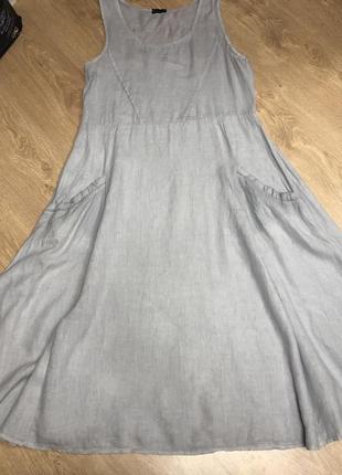 Льняное светло-серое платье с карманами luca vanucci р 107 фото
