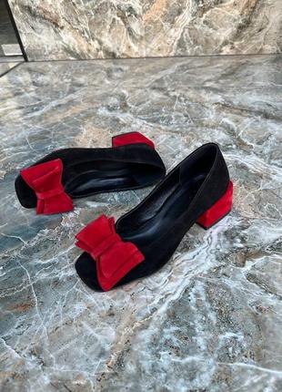 Жіночі туфлі з натуральної замші декорування бантом на каблуку 4 см