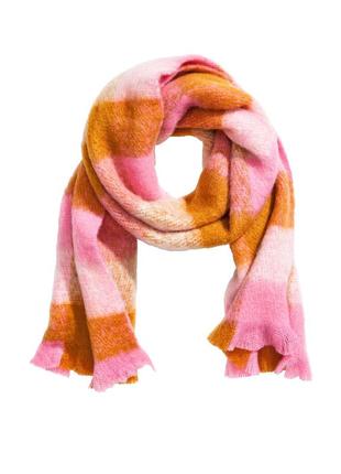 Жіночий теплий, зимовий шарф із бахромою, рожево-коричневий картатий h&amp;m. новий.