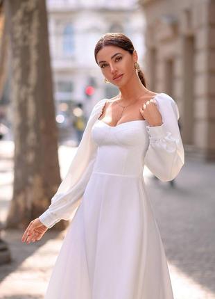 Топ🔝💥 весільне біле плаття, сукня на розпис, весiлля, загс, вiнчання, біле вечірнє плаття, біла вечірня сукня, біле плаття міді10 фото