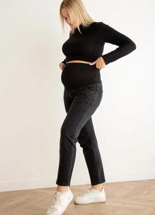 Черные джинсы для беременных mom двойная поддержка живота - бандажная резинка и трикотажный пояс, 2172504-4-ч