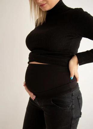Черные джинсы для беременных mom двойная поддержка живота - бандажная резинка и трикотажный пояс, 2172504-4-ч7 фото