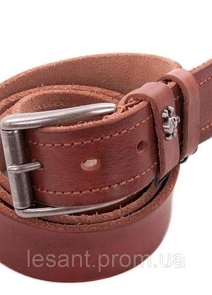 Ремінь чоловічий шкіряний під джинси батал рудий 130 см