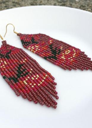 Серьги из бисера с цветочным узором, этнические бисерные серьги10 фото