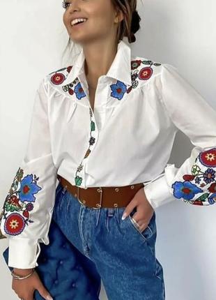 Женская вышиванка, украшенная вышивкой, женская вышиванка, рубашка с вышивкой рубашка с вышивкой, вышитая рубашка, рукава с цветами1 фото