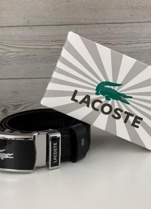 Мужской кожаный ремень пояс lacoste лакоста застежка автомат брендовый в подарочной коробке1 фото