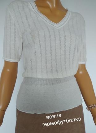 Тепленька вовняна термофутболка термобілизна з мереживом білого кольору m l xl