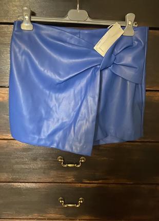 Новые шикарные стильные синие  шорты юбка из эко кожи 50 р8 фото