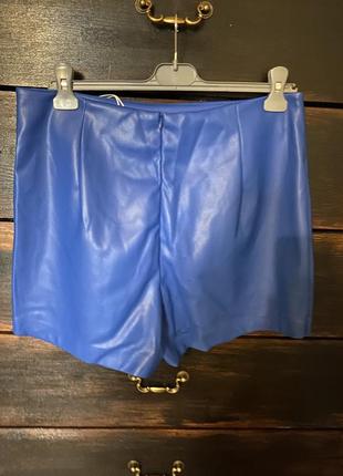 Новые шикарные стильные синие  шорты юбка из эко кожи 50 р3 фото