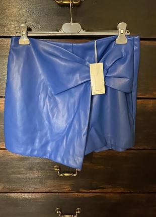 Новые шикарные стильные синие  шорты юбка из эко кожи 50 р2 фото