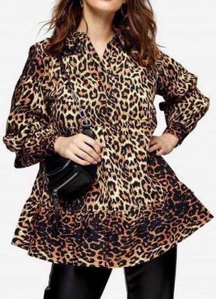 Бавовняна блуза сорочка leopard 🐆 оверсайз вільна topshop сорочка леопардовий принт знижки sale 🌹
