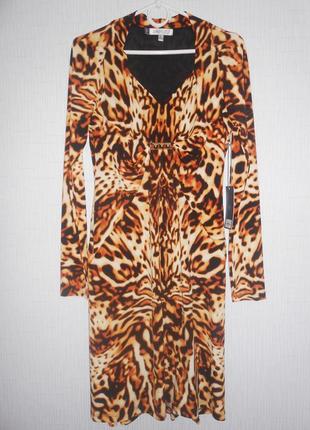 Нарядное леопардовое платье с длинным рукавом от jennifer lopez размер s новое