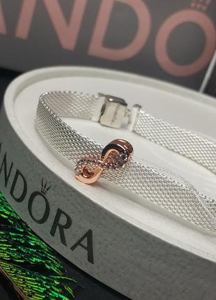 Браслет шарм клипса набор пандора 597712 серебро 925 проба розовое золото рефлекс широкий логотип бесконечность восемь пломба бирка