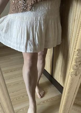 Шикарная светлая тонкая хлопковая короткая  юбка на резинке 50/56 р от zara4 фото